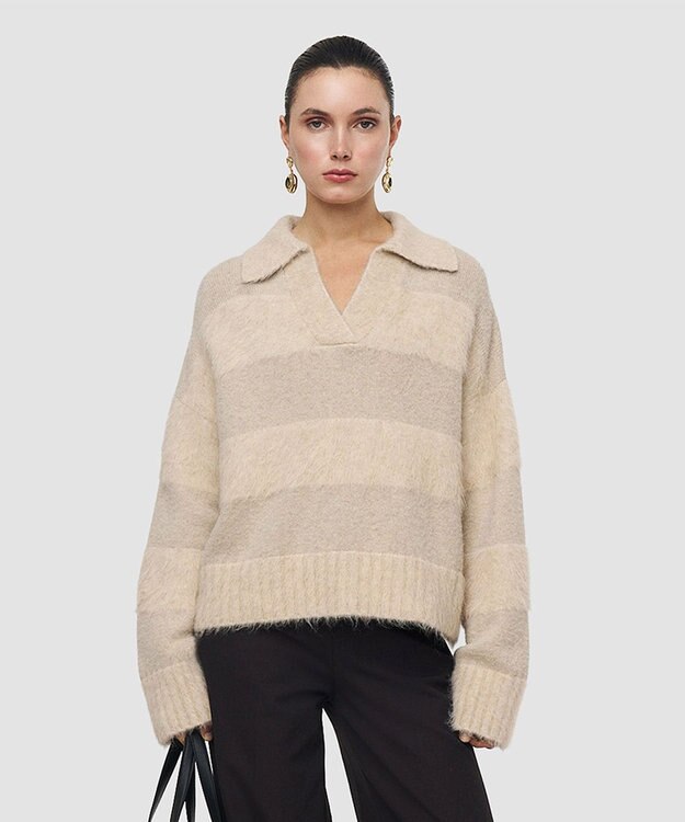 JOSEPH ブラッシュドストライプニット Powder