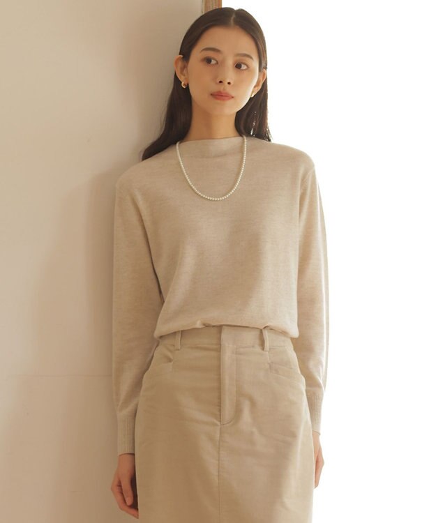 J.PRESS LADIES 【洗える】SOFT TOUCH WOOL 立ち襟 ニット ベージュ系