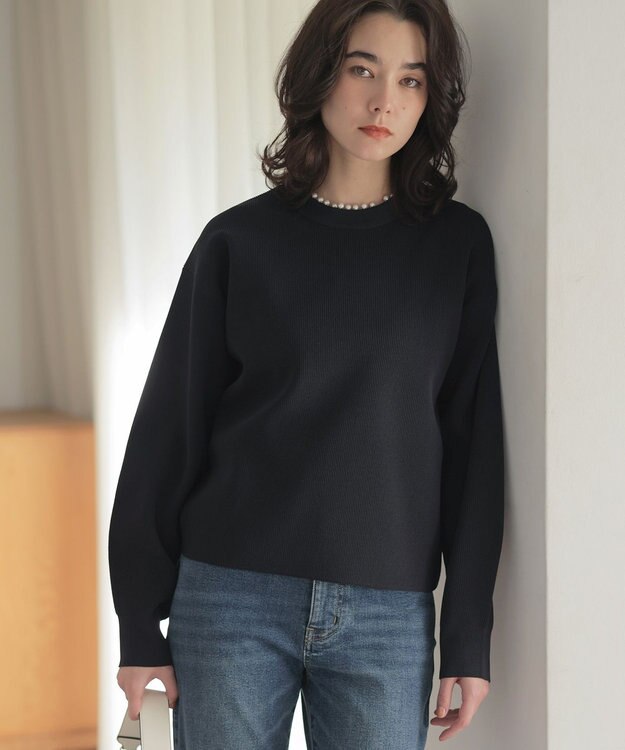 組曲 【WEB限定】パール釦畦ニット プルオーバー ネイビー系