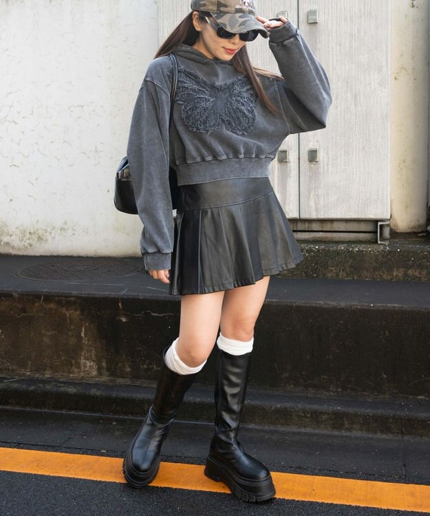 WEGO ヴィンテージウォッシュバタフライショートパーカー ブラックその他