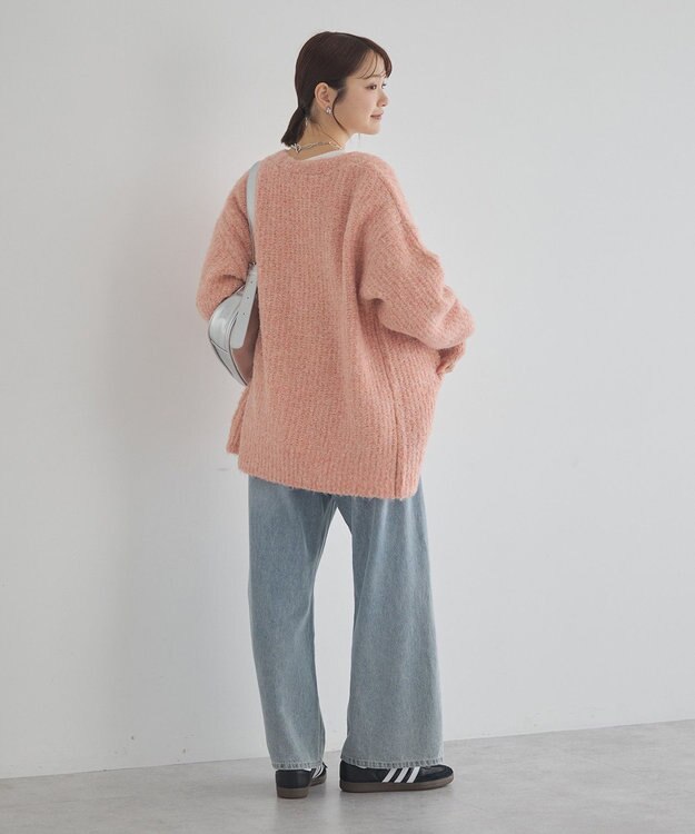 earth music&ecology 【ベルト付き】ＭＩＸカラーブークレカーディガン Pink Orange