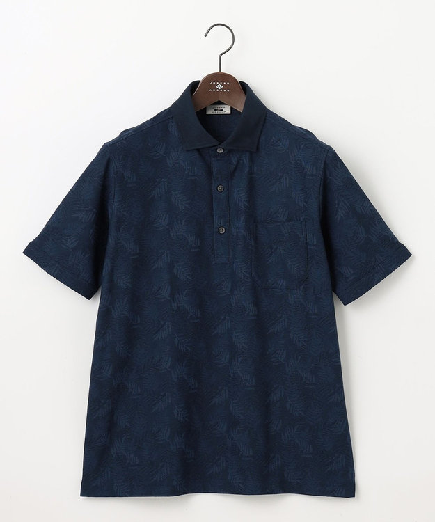 JOSEPH ABBOUD 【吸水速乾】リーフ柄ジャガード 半袖 ポロシャツ ネイビー系