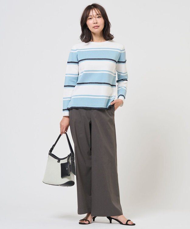 J.PRESS LADIES Cotton Acetate ブロッキング ボーダー ニット アクア×ネイビー系