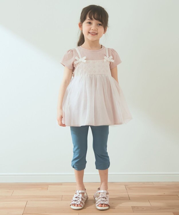 ANY KIDS チュールドッキングTシャツ ピンク×エクリュ