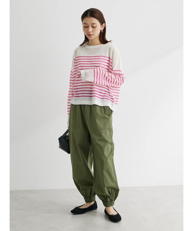 Green Parks シアーボーダーニットプルオーバー Pink