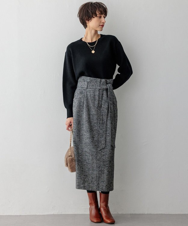 23区 S ヘリンボーンループツイード Iライン スカート ブラック系