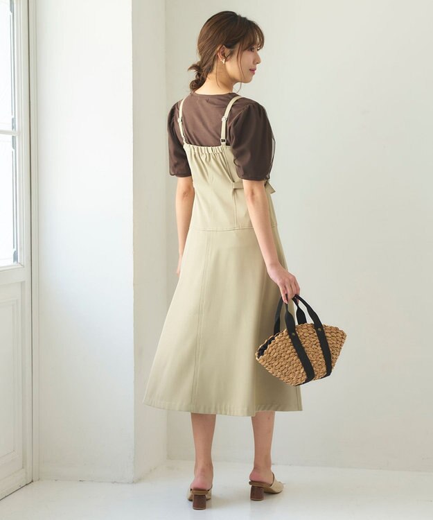 Feroux 【洗える】サイドベルト ジャンパースカート ベージュ系