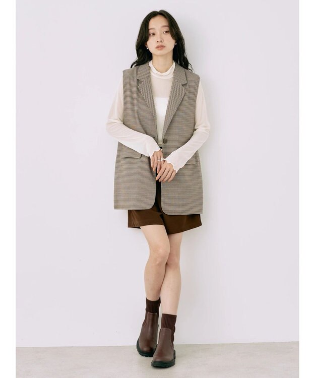 earth music&ecology テーラードジレ Check Brown