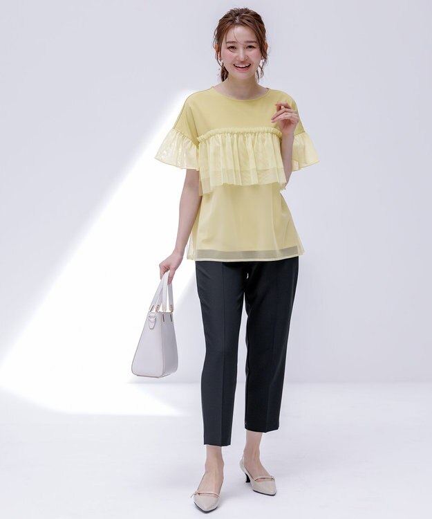 ANY SIS L 【洗える】チュール重ね プルオーバー イエロー