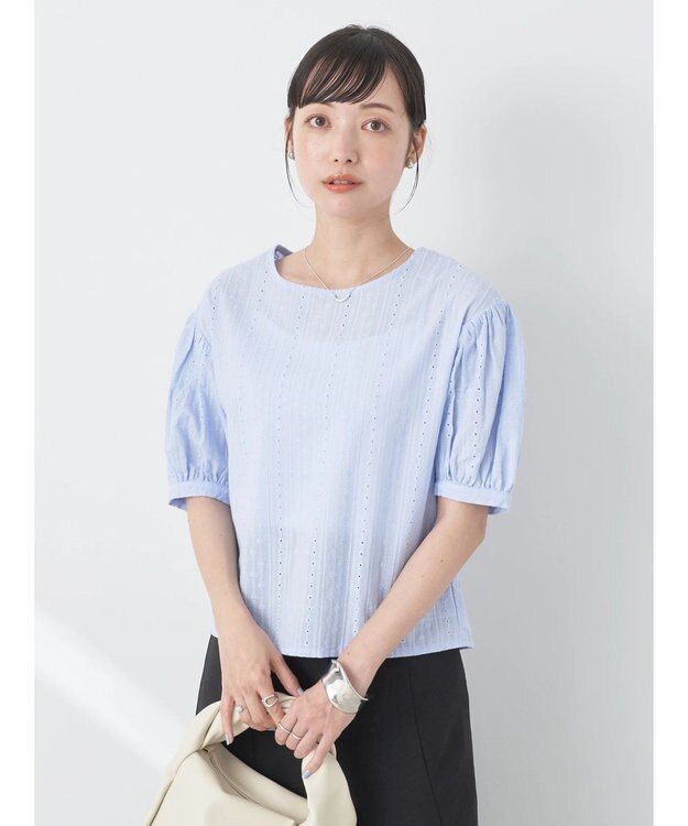 earth music&ecology 刺繍パフスリーブブラウス Sax