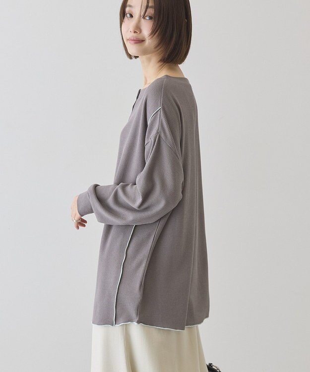 AMERICAN HOLIC 【選べる丈】ヘンリーネックワッフルメロープルオーバー Charcoal Gray