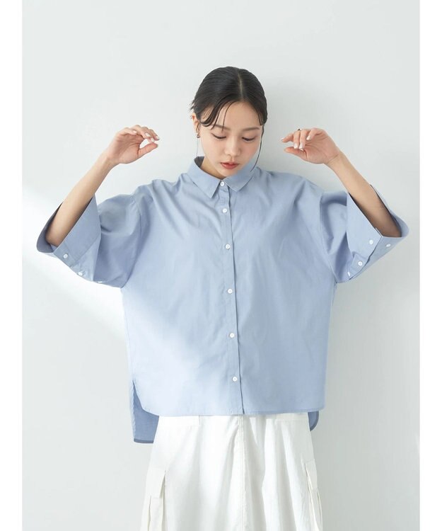 earth music&ecology ワイドスリーブ半袖シャツ Grayish Blue