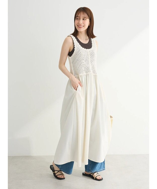 Green Parks ・ＳＵＧＡＲ　ＳＰＯＯＮ　クロシェキリカエワンピース Ivory