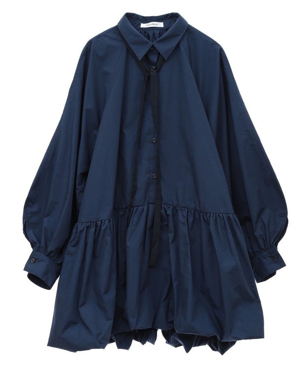Green Parks ボウタイリボン付裾バルーンシャツワンピースⅡ Navy