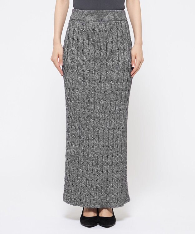 uncrave 【手洗い可】グロッシー ニット スカート（uncrave WHITE） メタルブラック