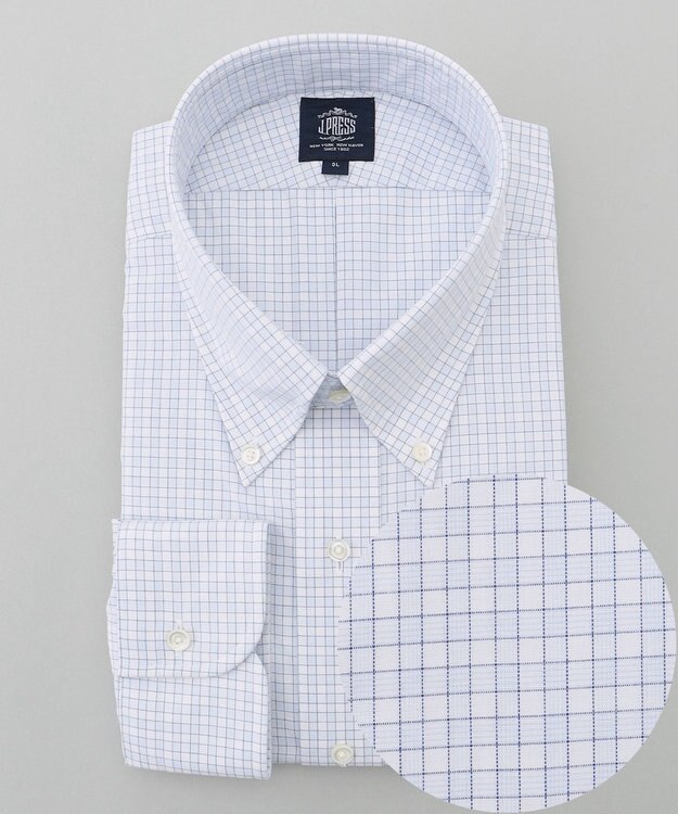 J.PRESS MEN 【KING SIZE】【PREMIUM PLEATS / 形態安定】スーピマコットンファンシーチェック ドレスシャツ / B.D. サックスブルー系3