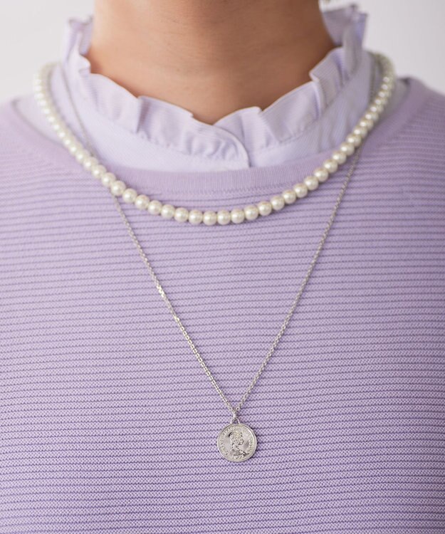 J.PRESS LADIES 【3WAY】 パールコイン 2連 ネックレス シルバー系