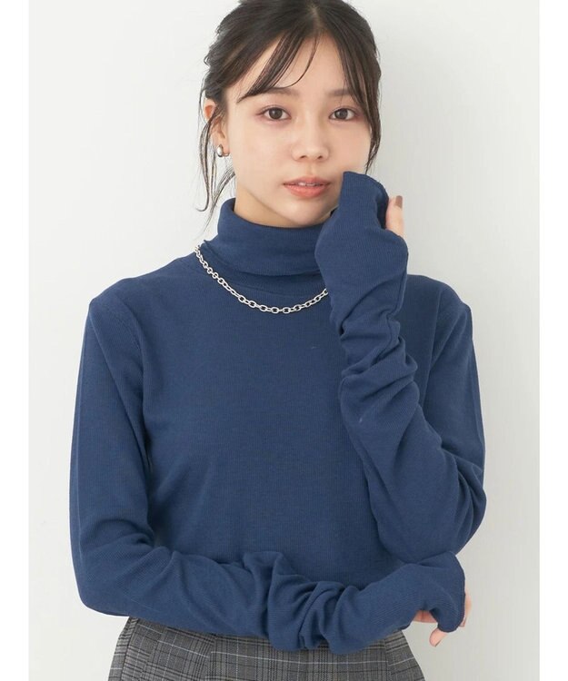 earth music&ecology ＴＲウールブレンドタートルネックプルオーバー Deep Blue