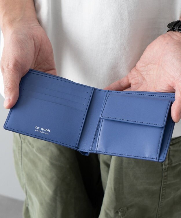 MIYABIYA La quoh with kirakaracho 角つなぎ プリントレザー 二つ折り財布 瑠璃紺（ネイビー）