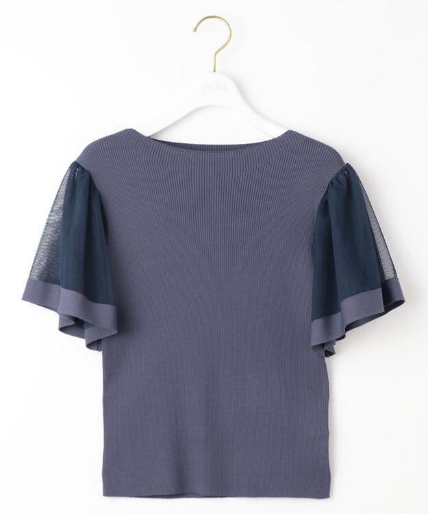 ANY SIS 【洗える】チュールスリーブ ニット ダスティブルー