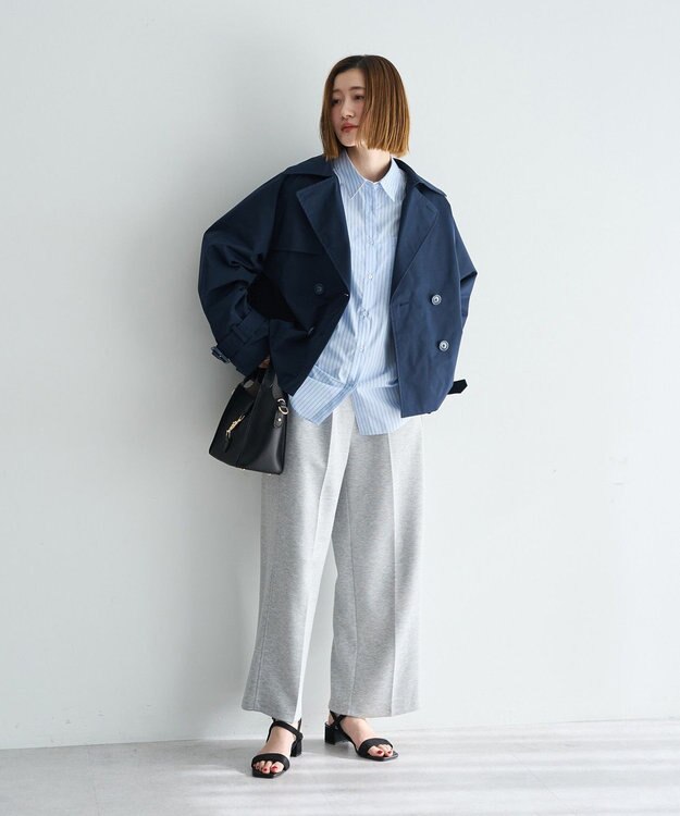 YECCA VECCA イージーケアオーバーシャツ Stripe Blue