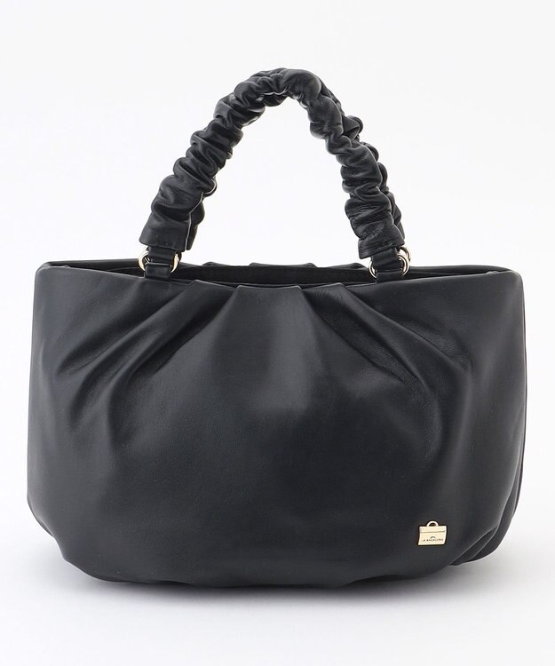 LA BAGAGERIE シープレザー ギャザーハンドル2wayラウンドトートバッグ ブラック