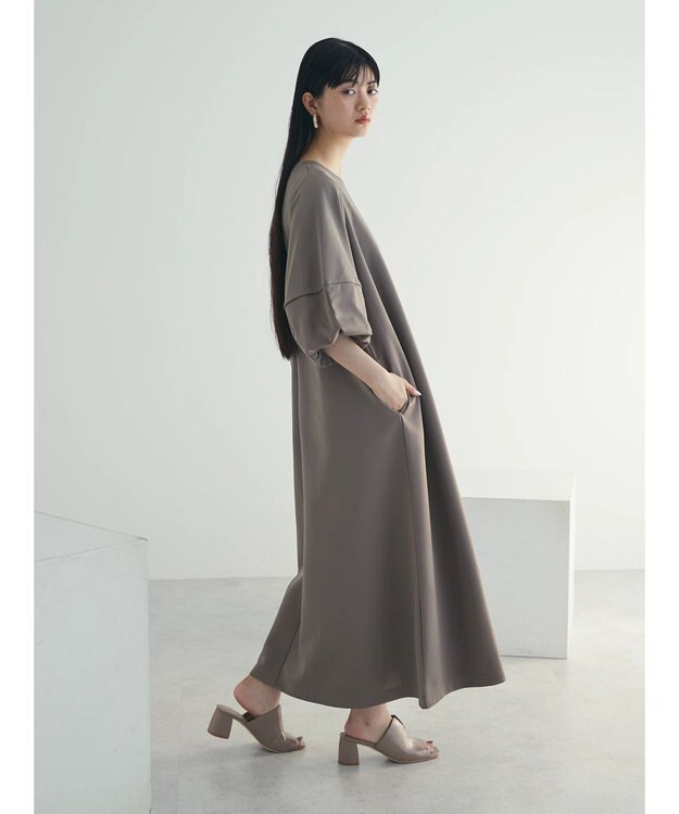 Green Parks armonia. 袖ボリュームポンチワンピース Gray Beige