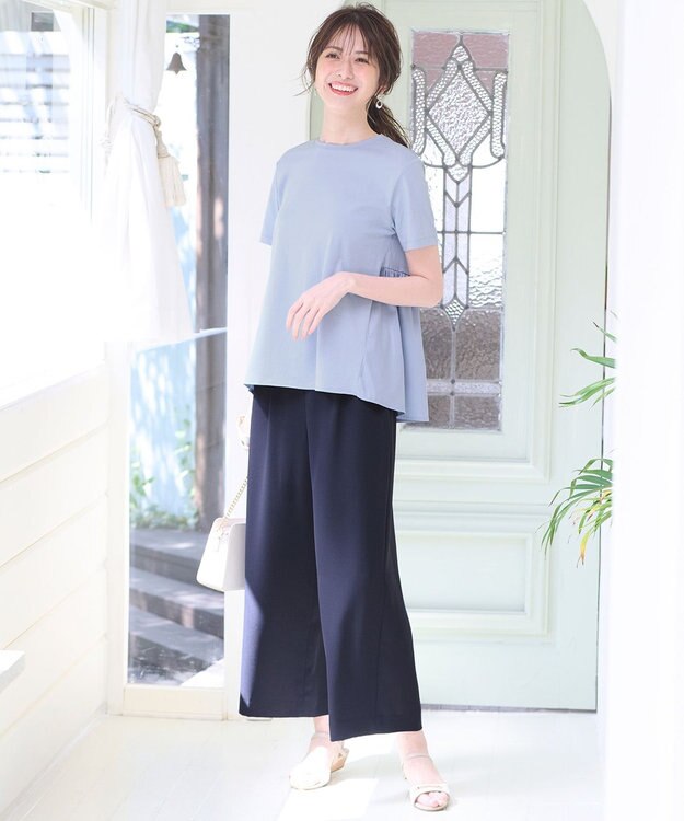 ANY SIS S 【WEB・一部店舗限定】サテンコンビ プルオーバー スモーキーブルー