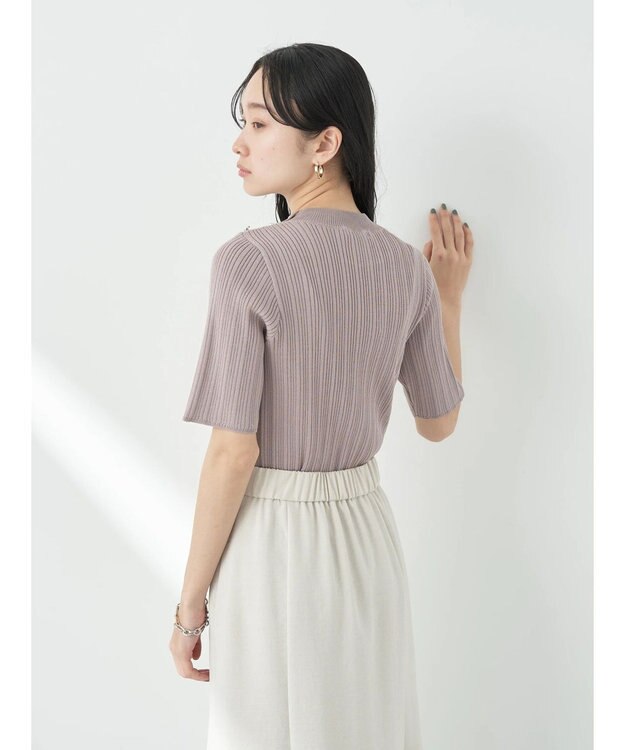 earth music&ecology ショルダーボタンリブニットプルオーバー Grayish Pink