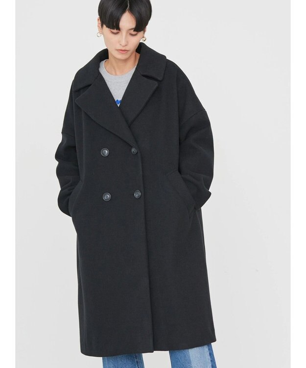 AMERICAN HOLIC 中空ＦＩＢＥＲドロップショルダーチェスターコート Black