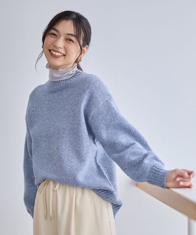 ANY スパンコールニット ライトブルー