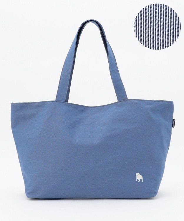 J.PRESS LADIES 【完全受注生産】ポーチ付き キャンバス トートバッグ ダルブルー×ストライプ系