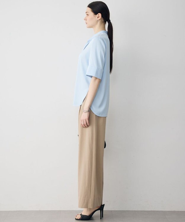 ICB 【先行予約】ストレッチシルキーツイル タイブラウス スカイブルー