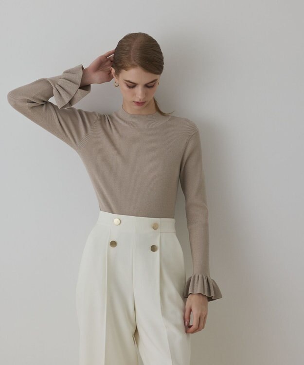 GRACE CONTINENTAL ラメリブニットトップ ベージュ