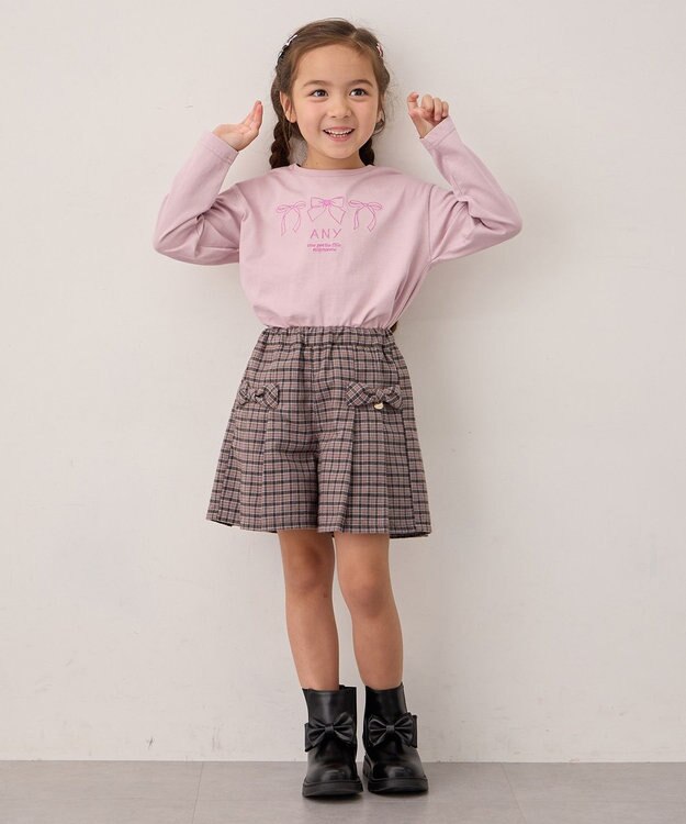 ANY KIDS 【Good Price】 ANY刺繍 長袖Tシャツ ピンク
