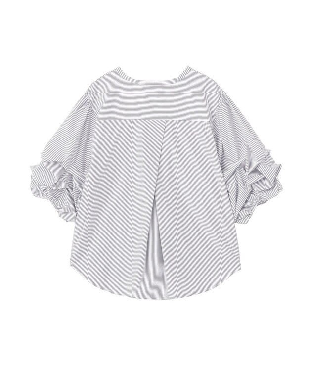 YECCA VECCA タックスリーブスキッパーブラウス Stripe White