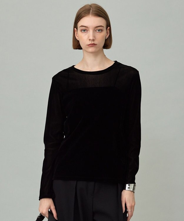 ICB L 【洗える】フロッキーベロア プルオーバー ブラック系