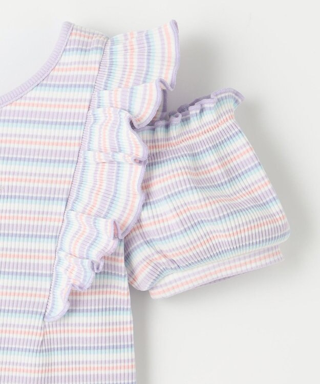 ANY KIDS オン・オフショルダー ボーダー Tシャツ ラベンダー系