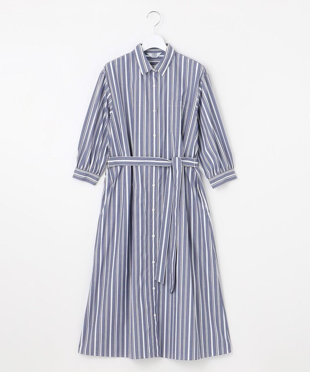 J.PRESS LADIES 【洗える・接触冷感・UVケア】エステネージュ シャツ ワンピース ネイビーストライプ系