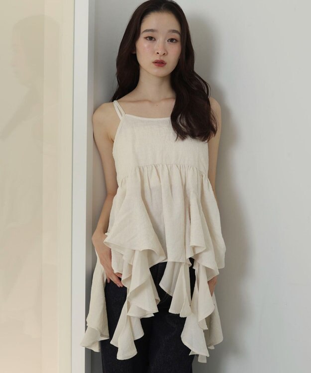 WEGO イレヘムフリルキャミワンピース ホワイトアイボリー