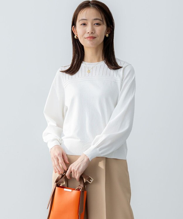 組曲 透かし柄 ニットプルオーバー アイボリー系