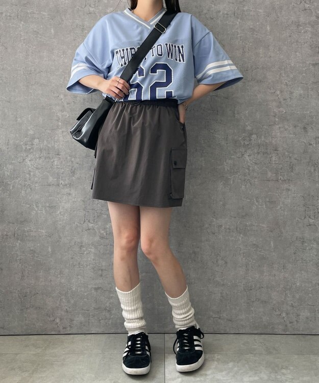 WEGO 【ウエストゴム】ナイロンカーゴミニスカート グレー