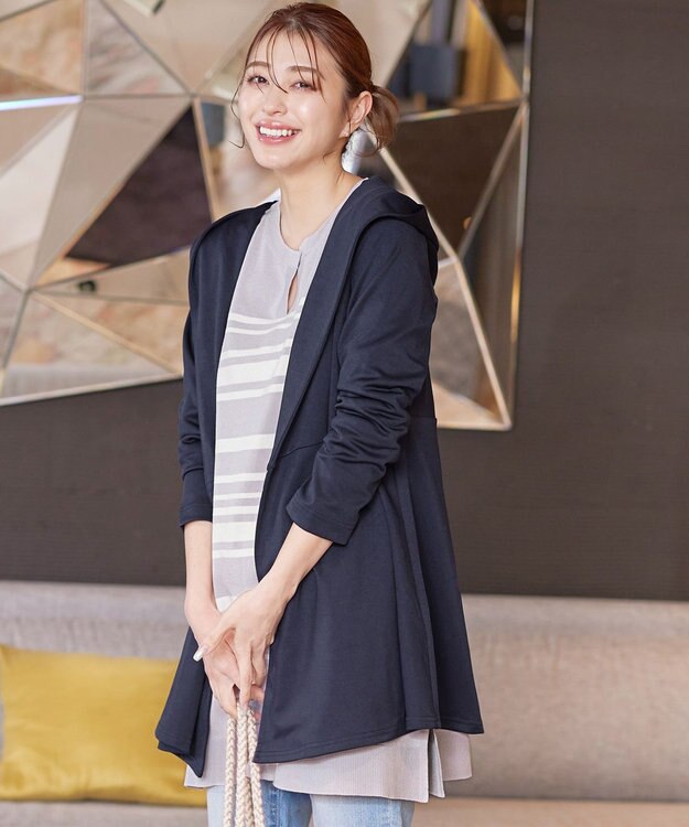 Tiaclasse 【洗える】キーネックボーダーニットチュニック ラベンダー×オフホワイト