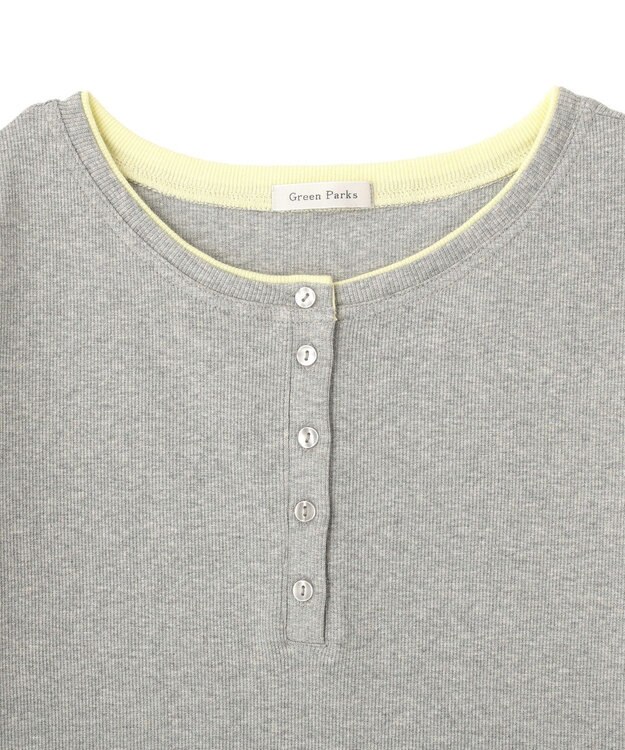 Green Parks 配色ヘンリーネック半袖プルオーバー Gray Mixture