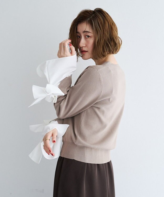YECCA VECCA 2way袖リボンカーディガン Gray Beige