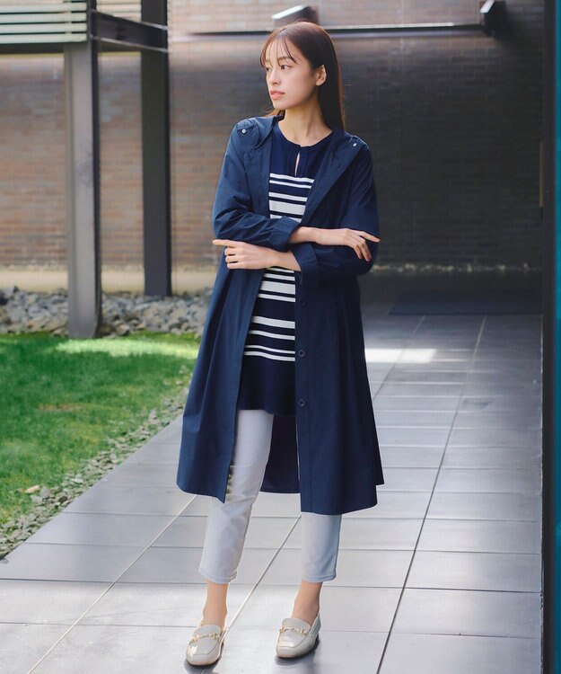 Tiaclasse 【洗える】キーネックボーダーニットチュニック ネイビー×オフホワイト
