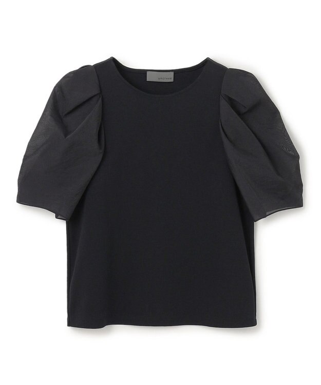 uncrave ダブルフェイスジャージー オーガンジーコンビトップス ブラック