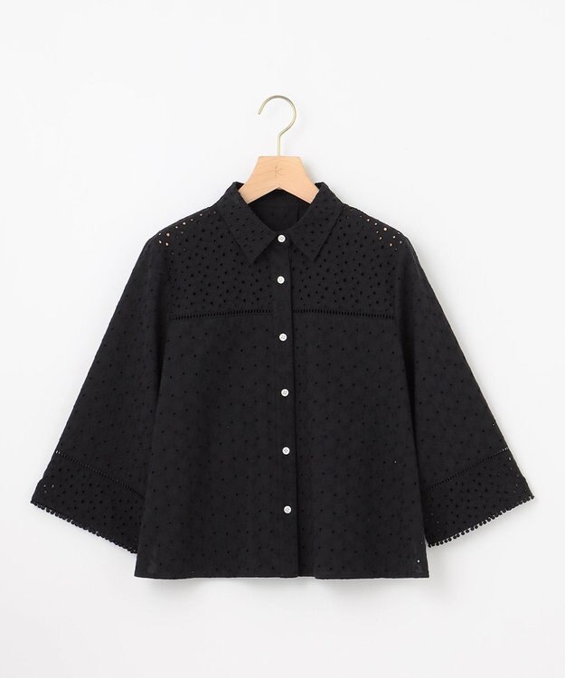 組曲 S エンブロイダリーレース襟付 ブラウス ブラック系