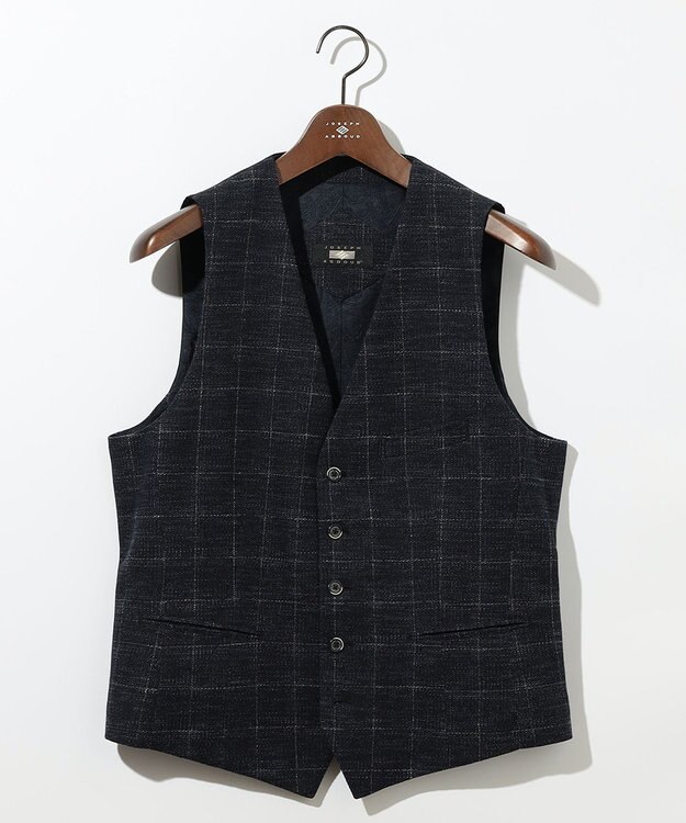 JOSEPH ABBOUD 【イタリア素材/軽量/ストレッチ】サマーツィードジャージーチェック プリント ベスト ネイビー系4