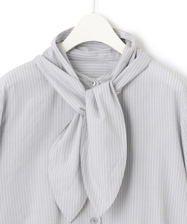 ICB 【洗える】CRySiタイプライター ボウタイ付きバンドカラーシャツ ライトグレー系柄